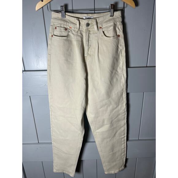 Oat Women's Cream Colored Straight Leg Pleated Denim Blue Jeans Size 25 - Picture 1 of 4